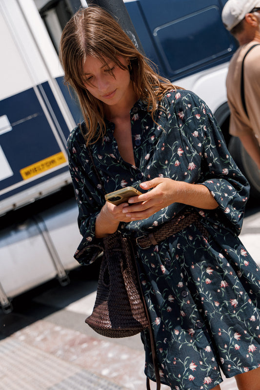 LONG FLORAL-PRINT SHIRT COLLAR DRESS 2