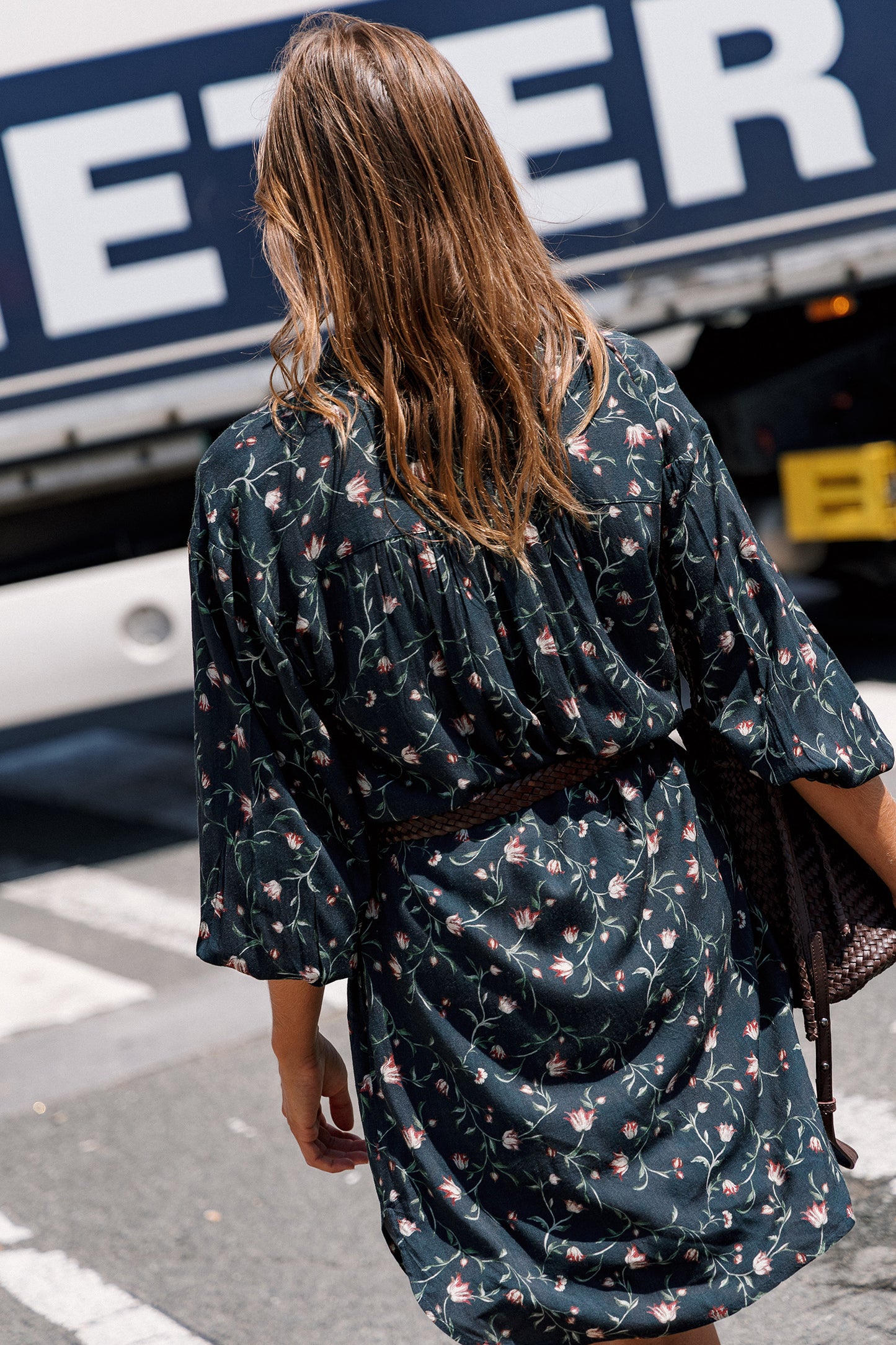 LONG FLORAL-PRINT SHIRT COLLAR DRESS