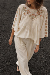 EMBROIDERED-YOKE BLOUSE