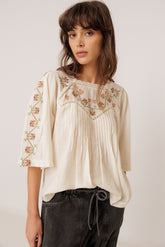 EMBROIDERED-YOKE BLOUSE