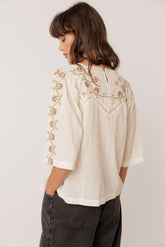 EMBROIDERED-YOKE BLOUSE
