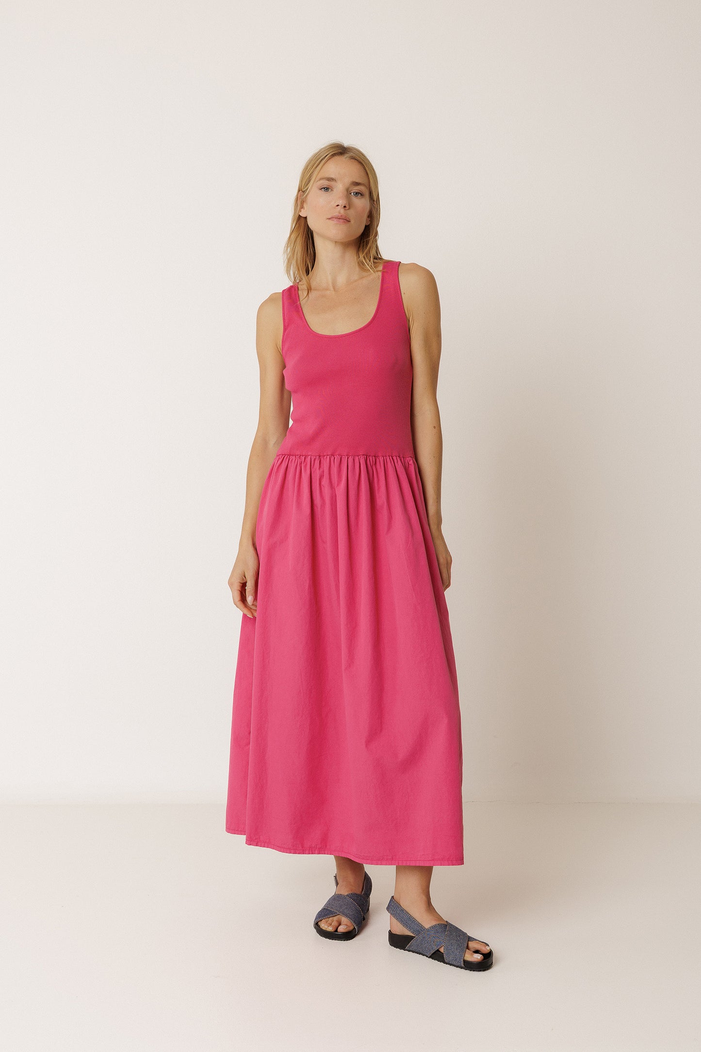 COMBINATION POPLIN DRESS