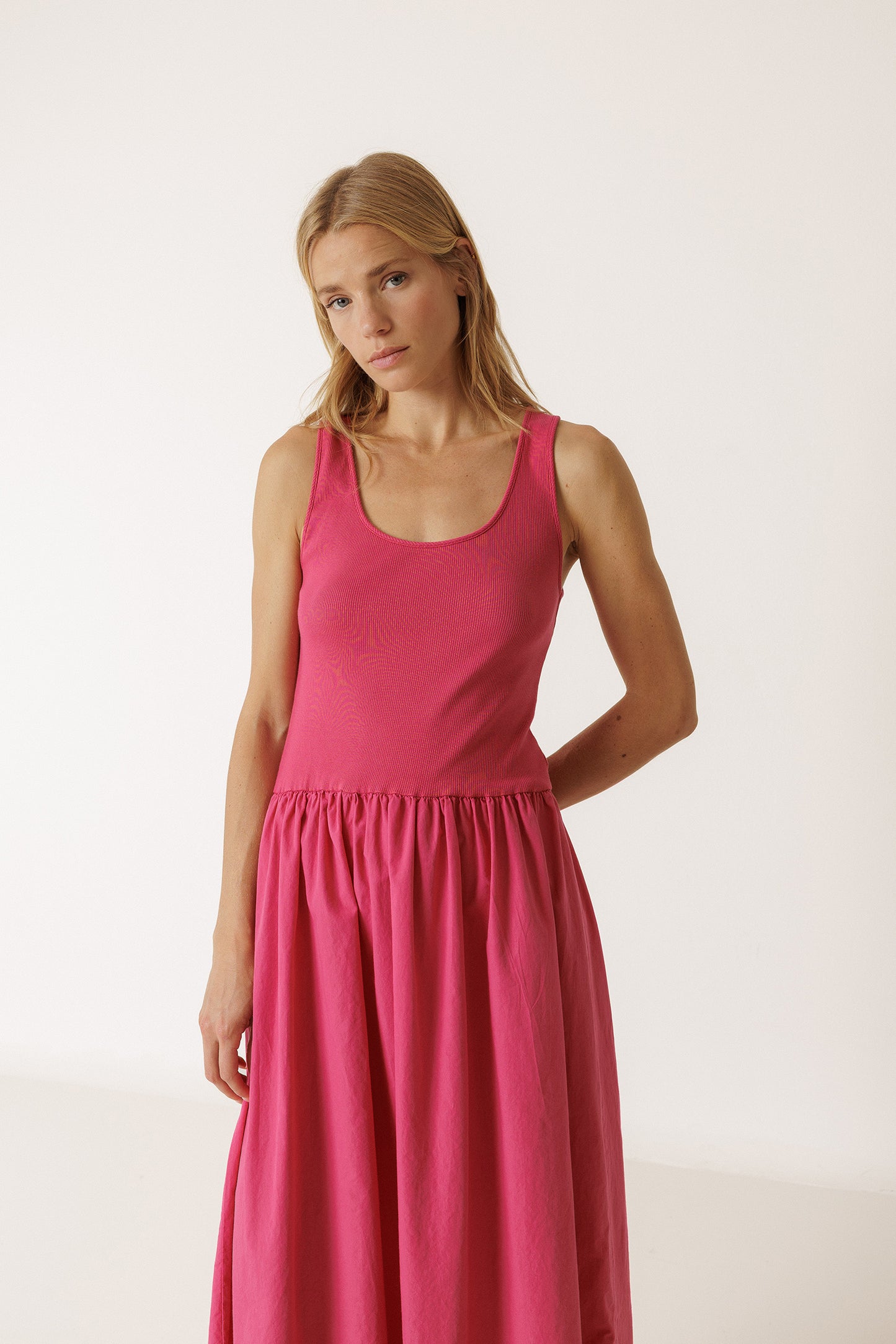 COMBINATION POPLIN DRESS