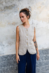 GILET RAYÉ EN LIN
