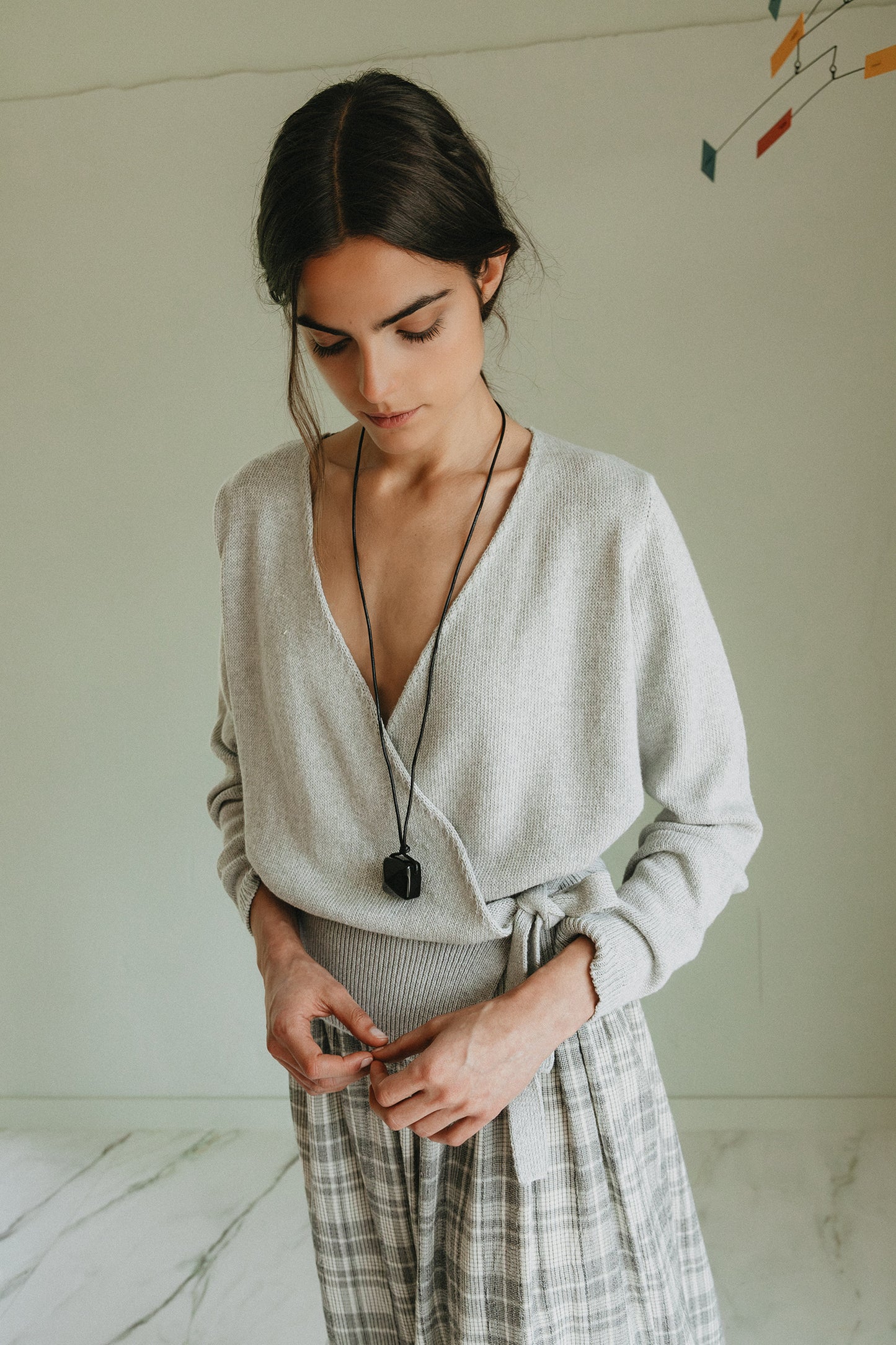 KNIT WRAP-OVER CARDIGAN