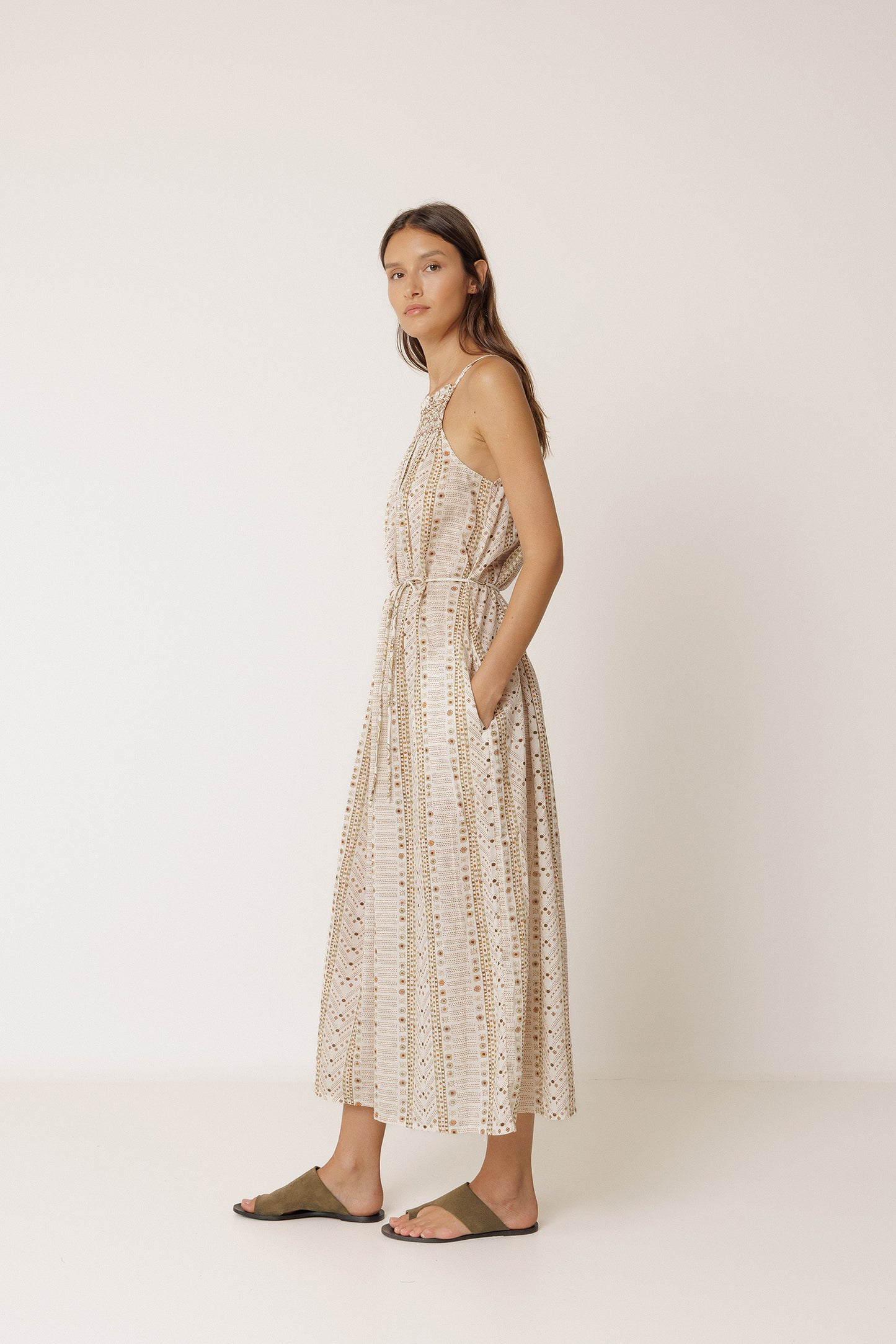 STAMP-PRINT HALTER DRESS